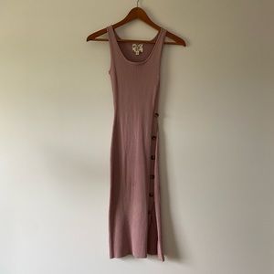 Mauve/Blush Ribbed Midi Dress with Slit and Buttons